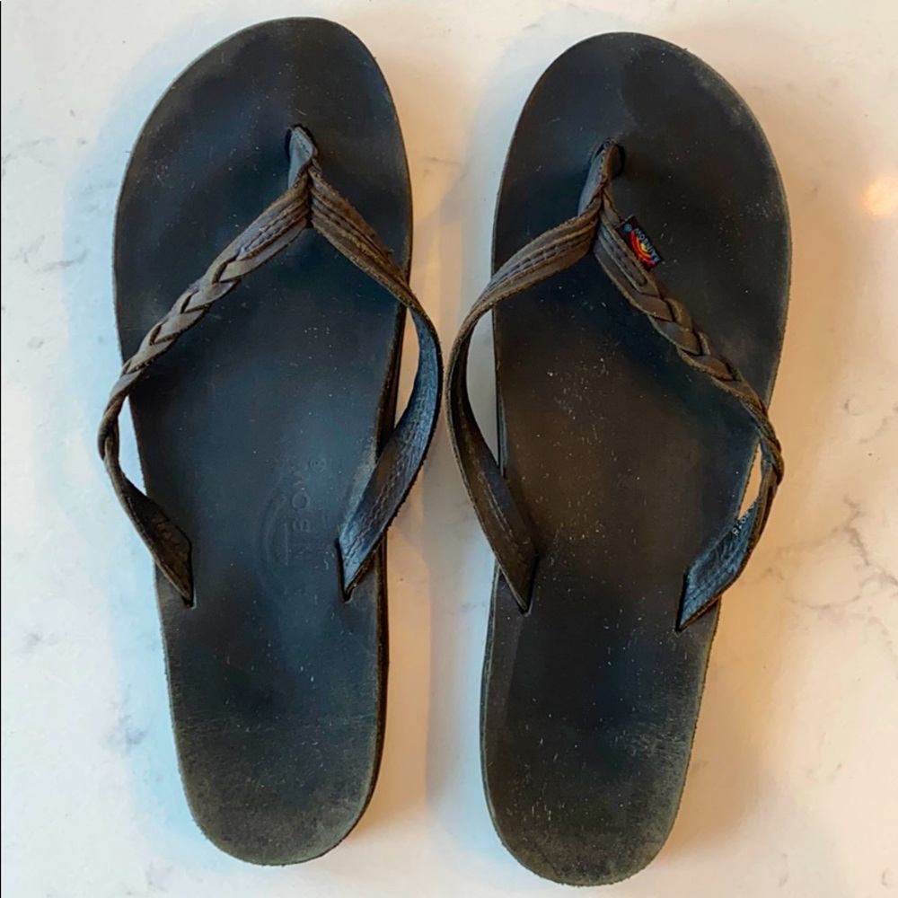 Rainbow black flip flops